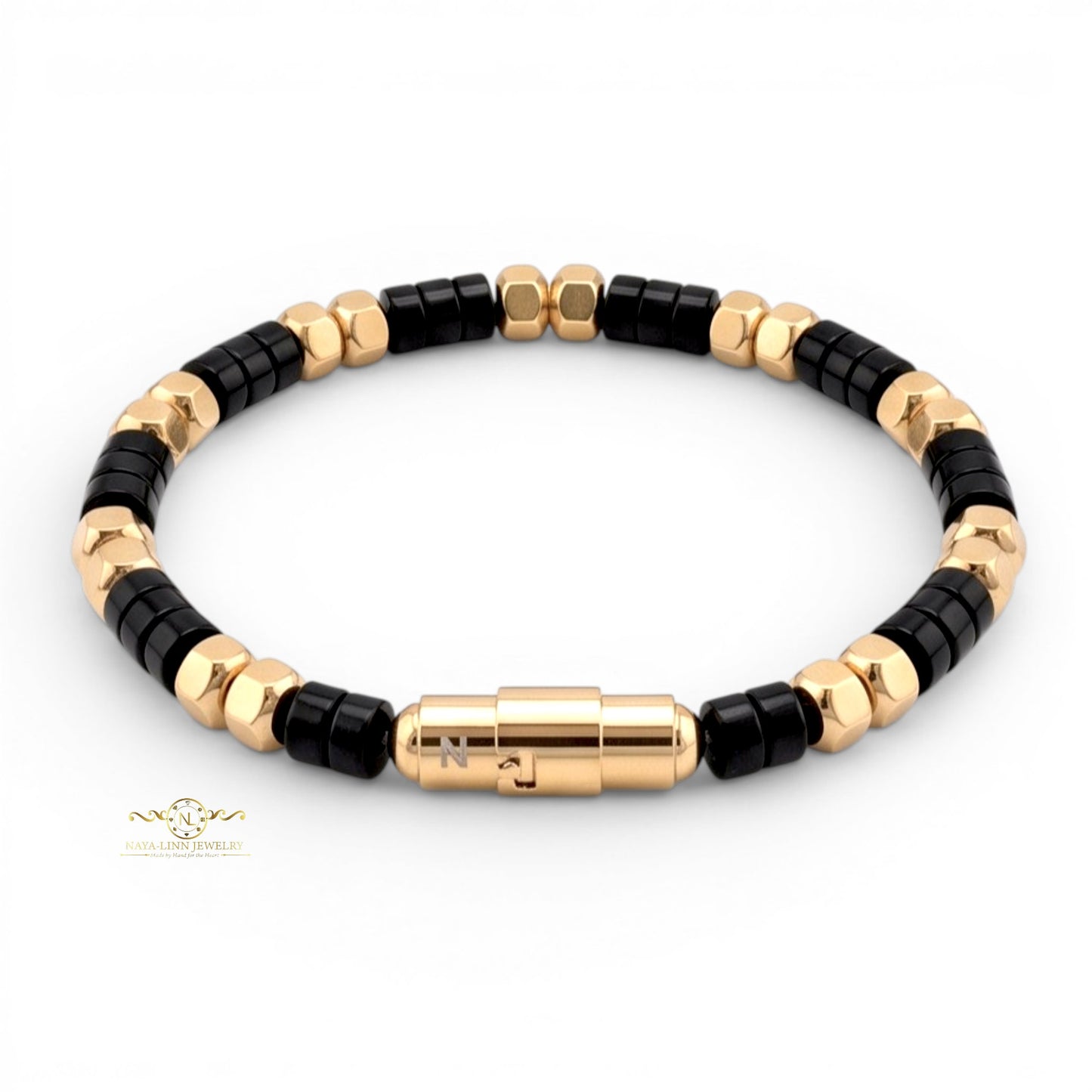 Ariston Men's White Howlite Bracelet, Gold Plated with Magnetic Bayonet Clasp