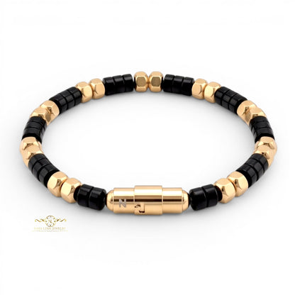 Ariston Men's White Howlite Bracelet, Gold Plated with Magnetic Bayonet Clasp