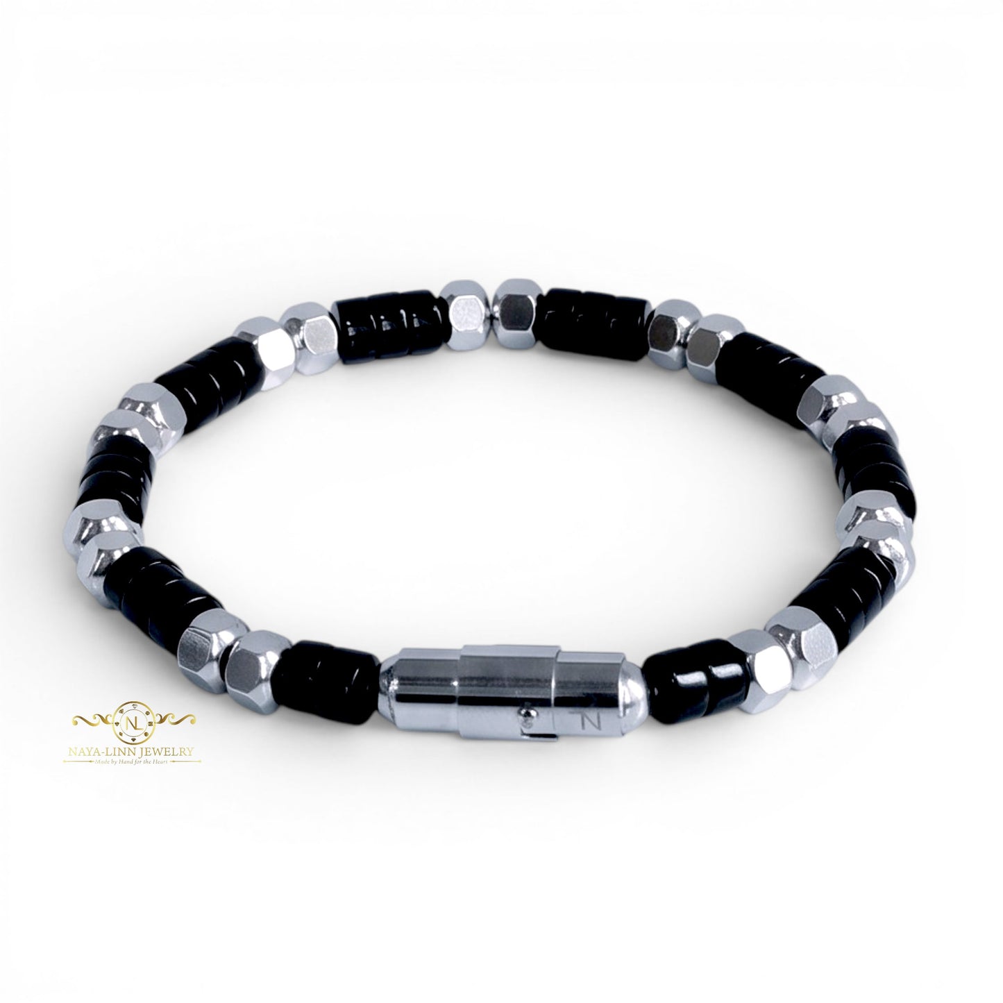 Ariston Men's White Howlite Bracelet, Gold Plated with Magnetic Bayonet Clasp