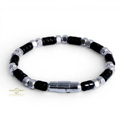 Ariston Men's White Howlite Bracelet, Gold Plated with Magnetic Bayonet Clasp