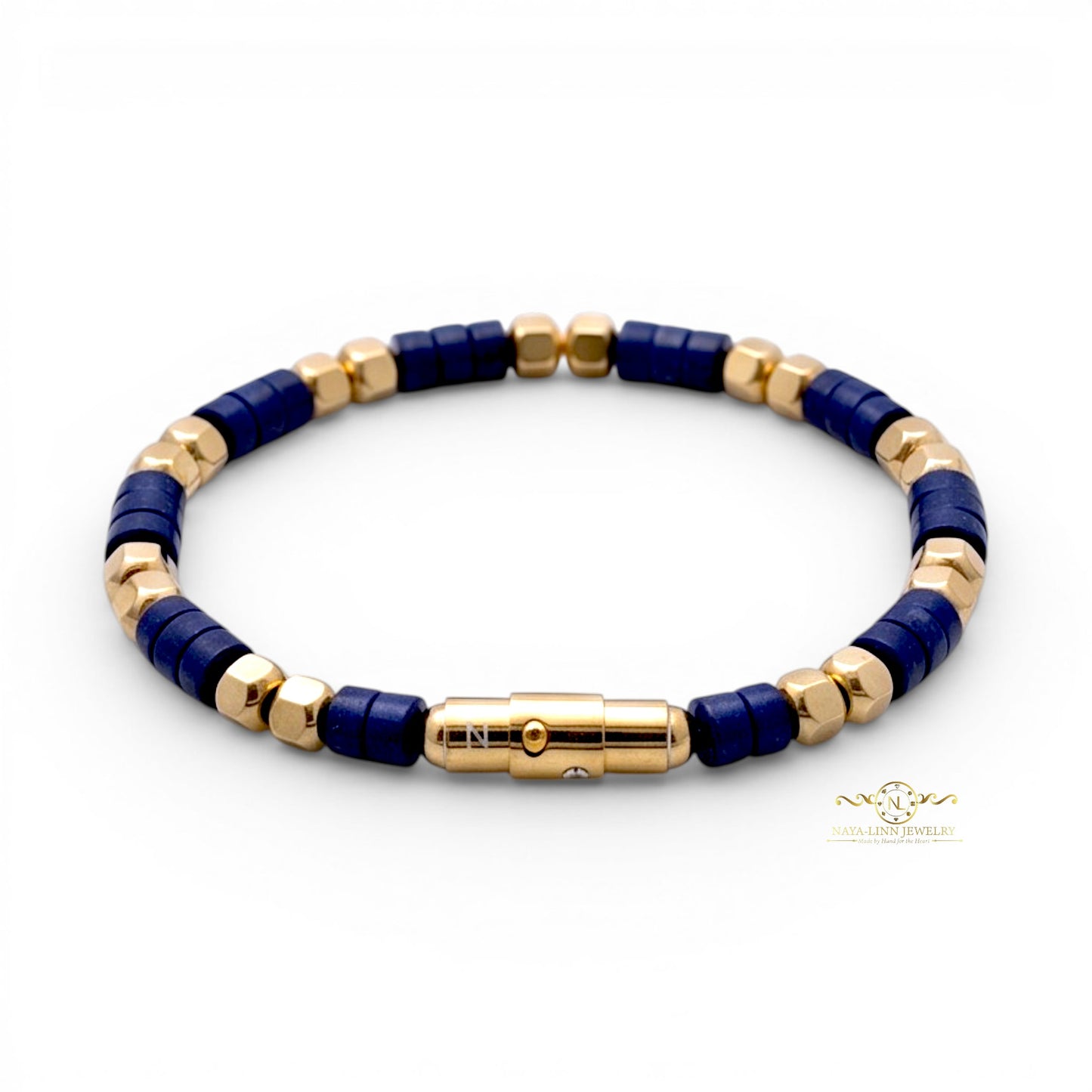 Ariston Men's White Howlite Bracelet, Gold Plated with Magnetic Bayonet Clasp