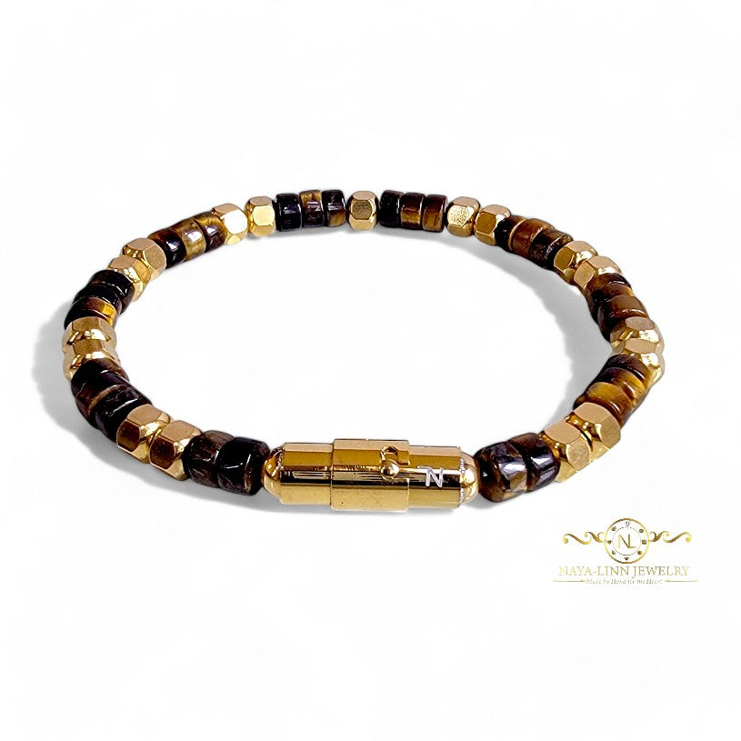 Ariston Men's Tiger's Eye Bracelet with Magnetic Bayonet Clasp