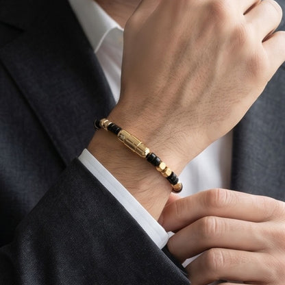 Ariston Men's Black Agate Bracelet with Magnetic Bayonet Clasp