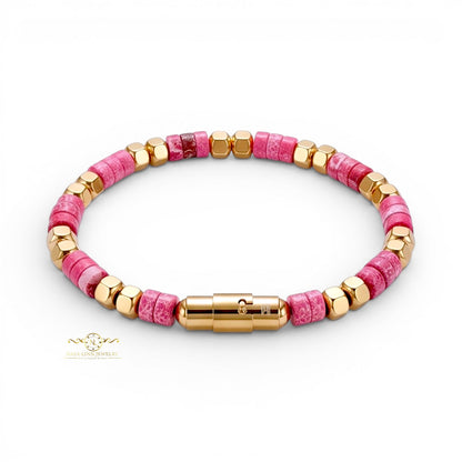Ariston Men's White Howlite Bracelet, Gold Plated with Magnetic Bayonet Clasp