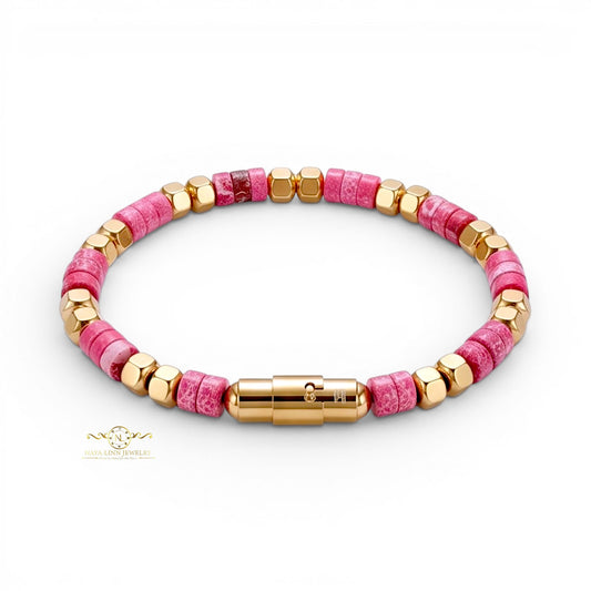 Ariston Men's Rhodonite Bracelet with Magnetic Bayonet Clasp