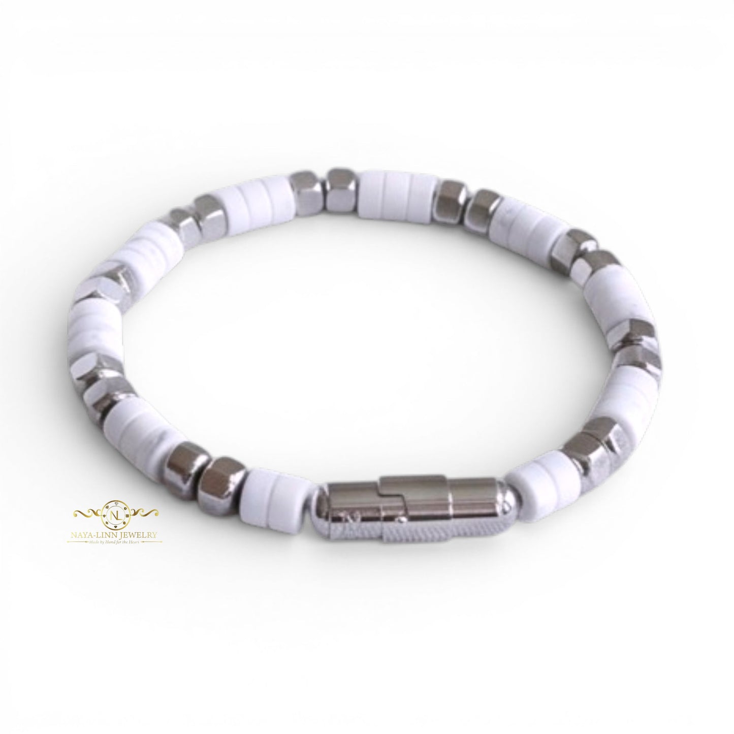 Ariston Men's White Howlite Bracelet, Gold Plated with Magnetic Bayonet Clasp