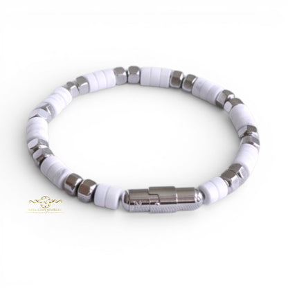Ariston Men's White Howlite Bracelet, Gold Plated with Magnetic Bayonet Clasp