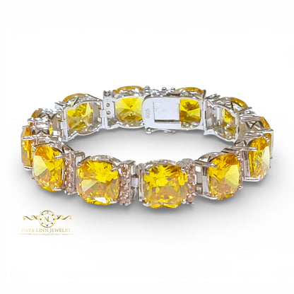 Arriella Bracelet | Asscher Cut Diamond Simulant (CZ) | Rhodium Over 925 Sterling Silver By Naya-Linn Jewelry