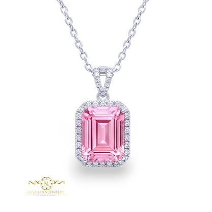 Blake Necklace | Emerald Cut Diamond Simulant | Rhodium Over 925 Sterling Silver By Naya-Linn Jewelry