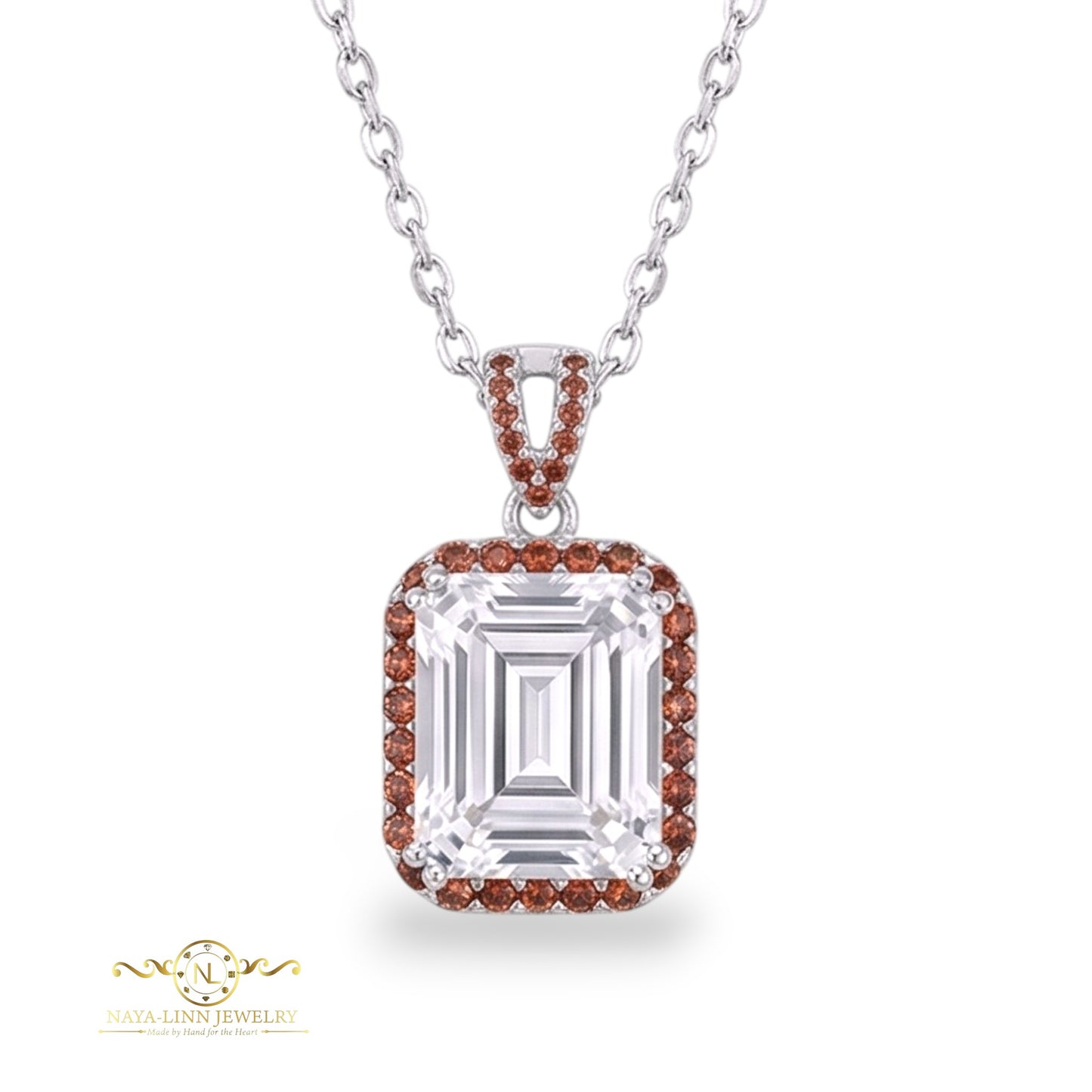 Blake Necklace | Emerald Cut Diamond Simulant | Rhodium Over 925 Sterling Silver By Naya-Linn Jewelry