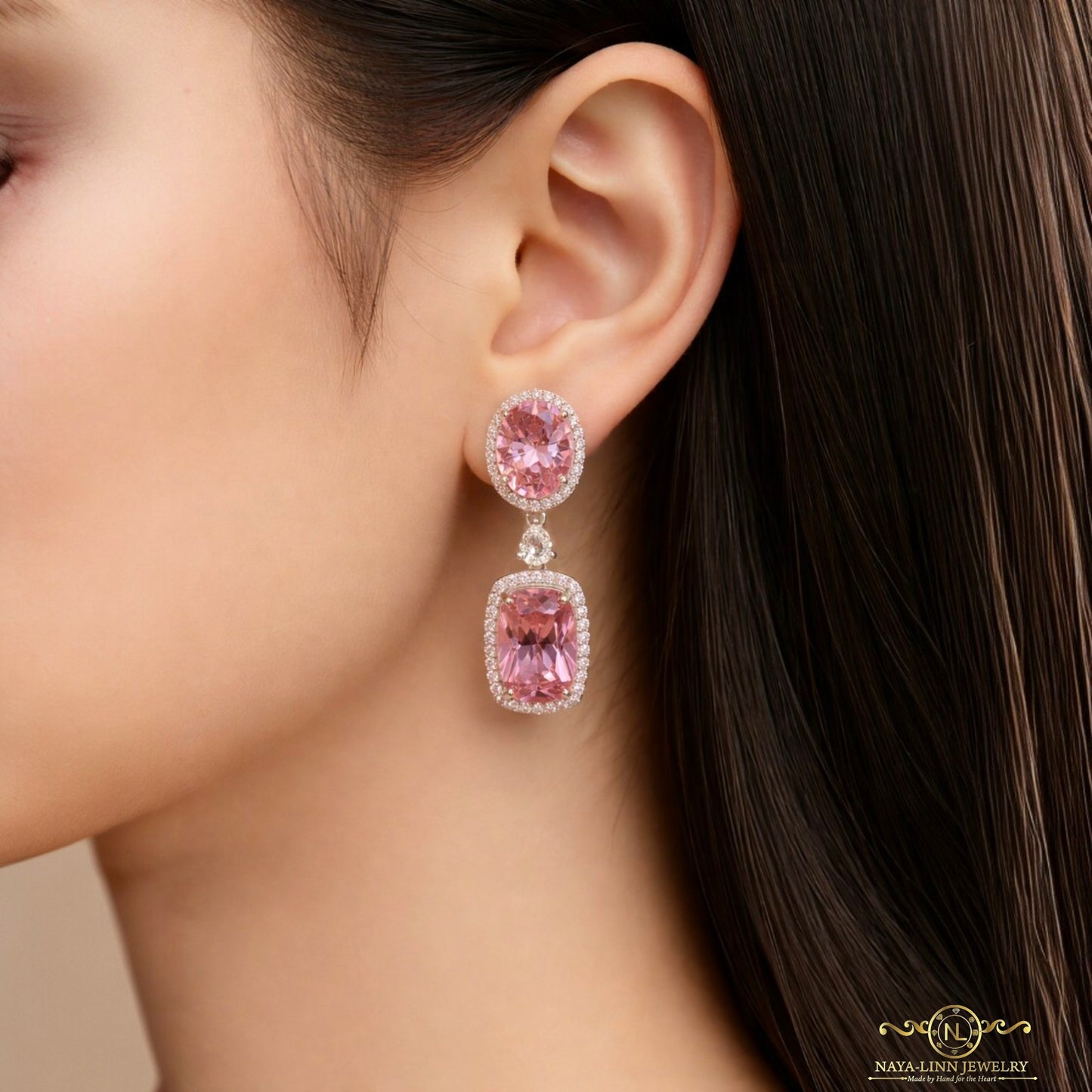 Carol Drop Earrings | Radiant Cut Diamond Simulants | 925 Sterling Silver | Statement Earring By Naya-Linn Jewelry