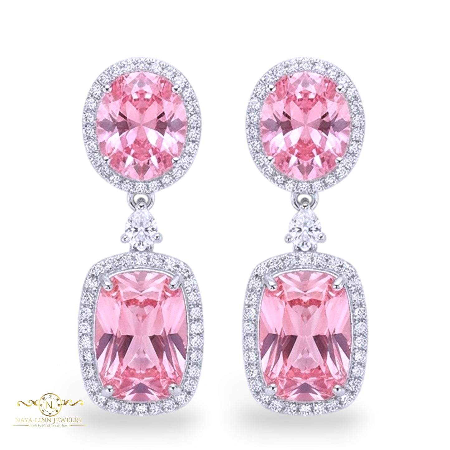 Carol Drop Earrings | Radiant Cut Diamond Simulants | 925 Sterling Silver | Statement Earring By Naya-Linn Jewelry