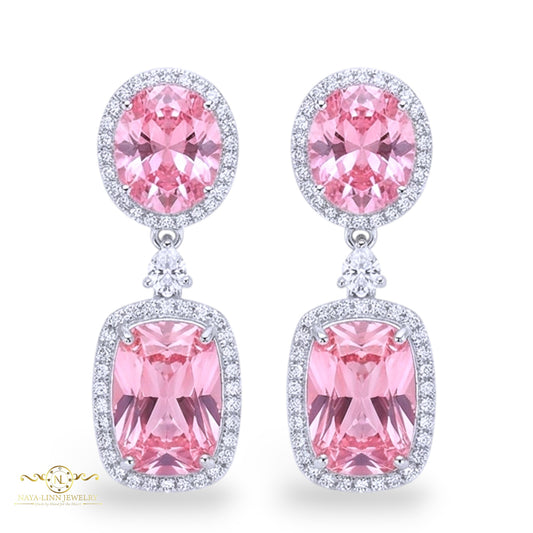 Carol Drop Earrings | Radiant Cut Diamond Simulants | 925 Sterling Silver | Statement Earring By Naya-Linn Jewelry