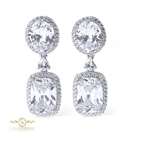 Carol Drop Earrings | Radiant Cut Diamond Simulants | 925 Sterling Silver | Statement Earring By Naya-Linn Jewelry