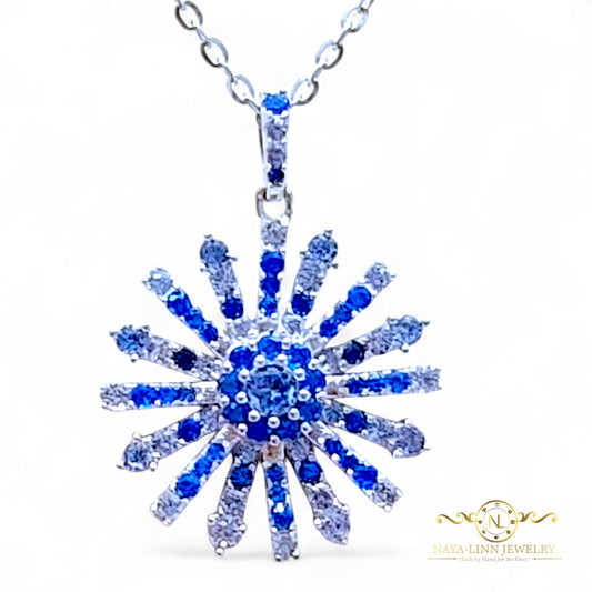 Clara Snowflake Necklace | 18K White Gold Plated Over 925 Sterling | Cubic Zirconia | Blue | Ombre | 18 Inches | Pendant Necklace