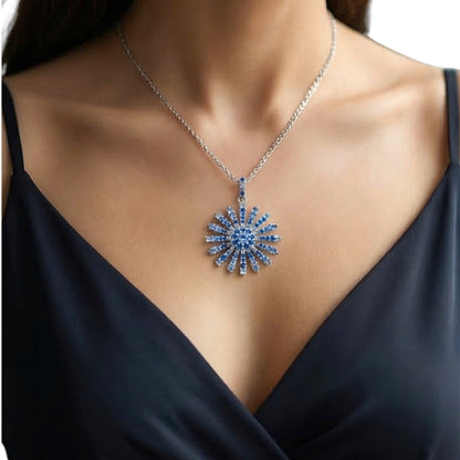 Clara Snowflake Necklace | 18K White Gold Plated Over 925 Sterling | Cubic Zirconia | Blue | Ombre | 18 Inches | Pendant Necklace
