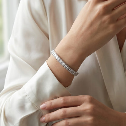Collete Bracelet | Rhodium Plated Over 925 Sterling Silver | Emerald Cut | Cubic Zirconia