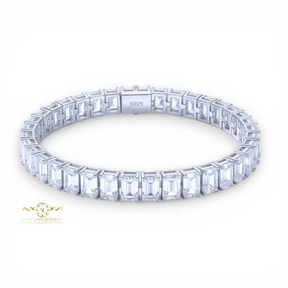 Collete Bracelet | Rhodium Plated Over 925 Sterling Silver | Emerald Cut | Cubic Zirconia
