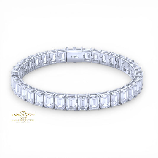 Collete Bracelet | Rhodium Plated Over 925 Sterling Silver | Emerald Cut | Cubic Zirconia