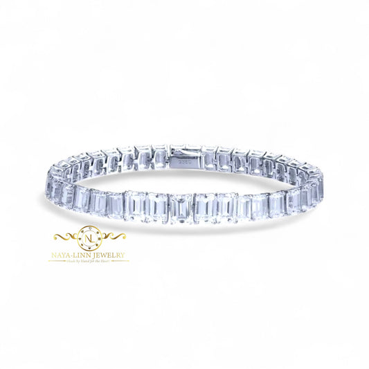 Collete Bracelet | Rhodium Plated Over 925 Sterling Silver | Emerald Cut | Cubic Zirconia