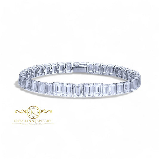 Collete Bracelet | Rhodium Plated Over 925 Sterling Silver | Emerald Cut | Cubic Zirconia