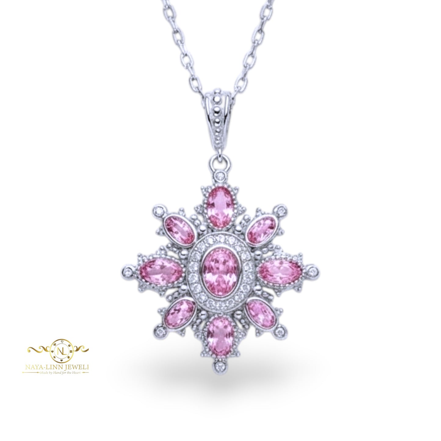 Compass Necklace | Rhodium Over 925 Sterling Silver | Sparkly Gemstones By Naya-Linn Jewelry