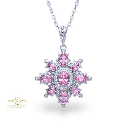 Compass Necklace | Rhodium Over 925 Sterling Silver | Sparkly Gemstones By Naya-Linn Jewelry