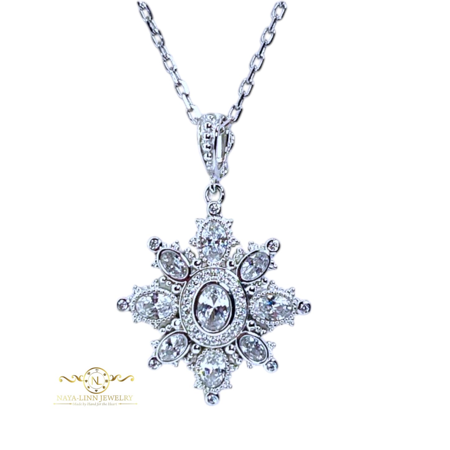 Compass Necklace | Rhodium Over 925 Sterling Silver | Sparkly Gemstones By Naya-Linn Jewelry
