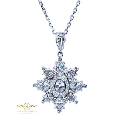 Compass Necklace | Rhodium Over 925 Sterling Silver | Sparkly Gemstones By Naya-Linn Jewelry