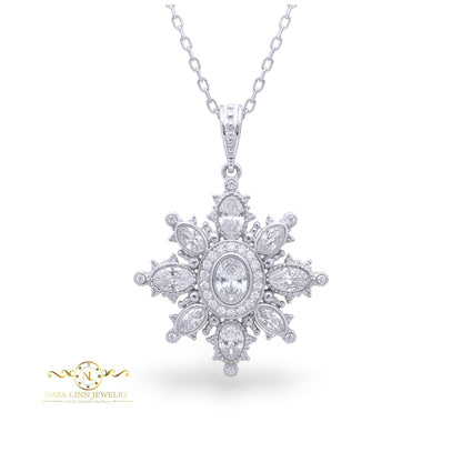 Compass Necklace | Rhodium Over 925 Sterling Silver | Sparkly Gemstones By Naya-Linn Jewelry