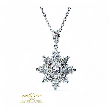 Compass Necklace | Rhodium Over 925 Sterling Silver | Sparkly Gemstones By Naya-Linn Jewelry