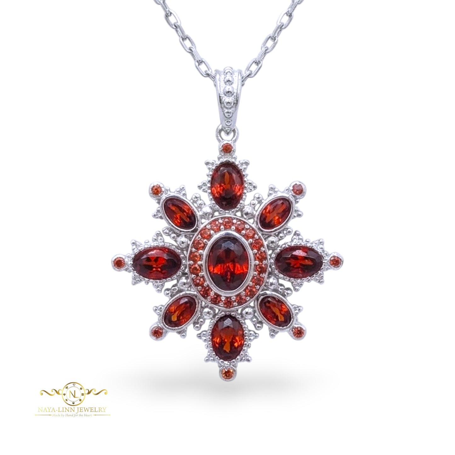 Compass Necklace | Rhodium Over 925 Sterling Silver | Sparkly Gemstones By Naya-Linn Jewelry