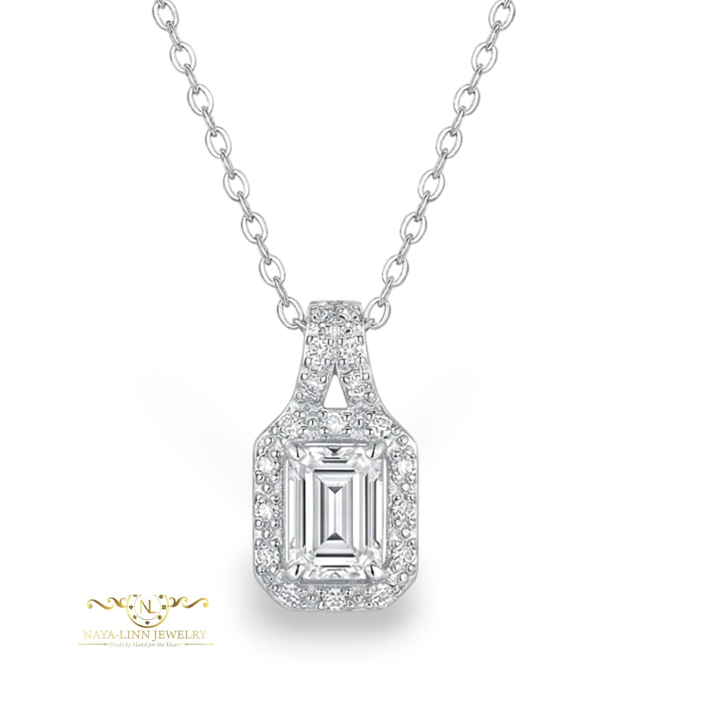 Cora Necklace Emerald Cut Necklace Rhodium Over Sterling Silver