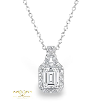 Cora Necklace Emerald Cut Necklace Rhodium Over Sterling Silver