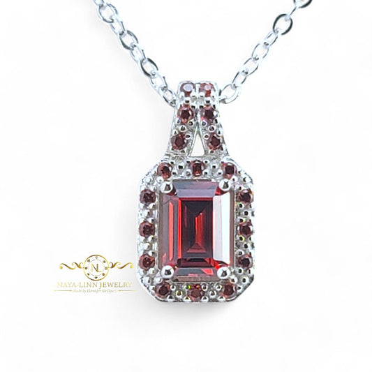 Cora Necklace Emerald Cut Necklace Rhodium Over Sterling Silver