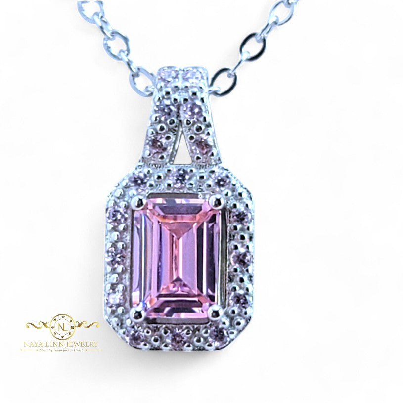 Cora Necklace Emerald Cut Necklace Rhodium Over Sterling Silver