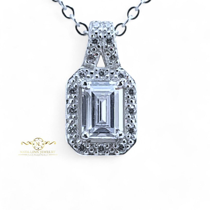 Cora Necklace Emerald Cut Necklace Rhodium Over Sterling Silver