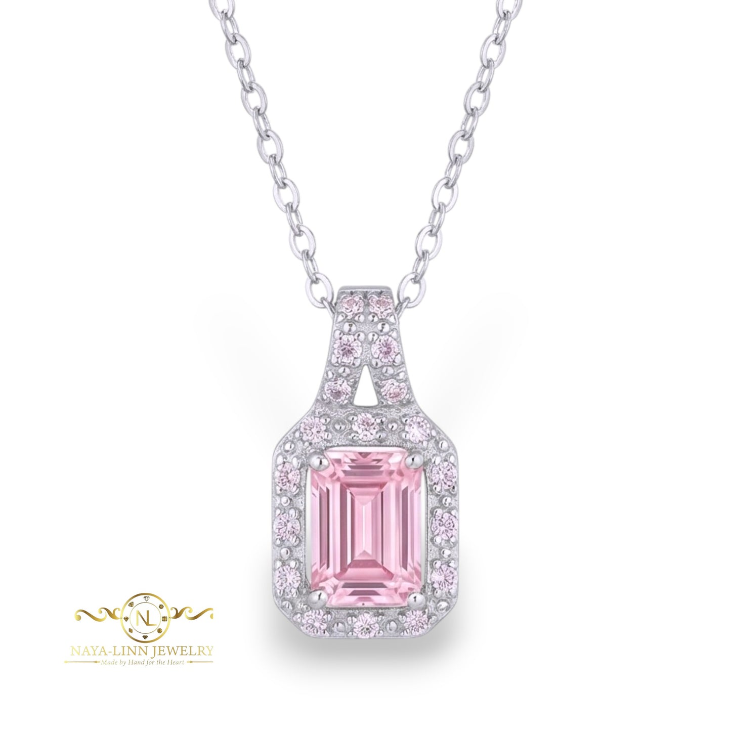 Cora Necklace Emerald Cut Necklace Rhodium Over Sterling Silver