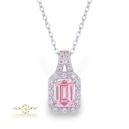Cora Necklace Emerald Cut Necklace Rhodium Over Sterling Silver