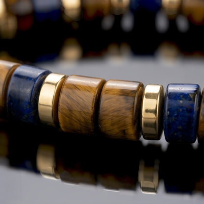 Cyrus Men’s Bracelet, 4x2MM Tiger’s Eye & Lapis Lazuli Natural Gemstones with Lobster Clasp