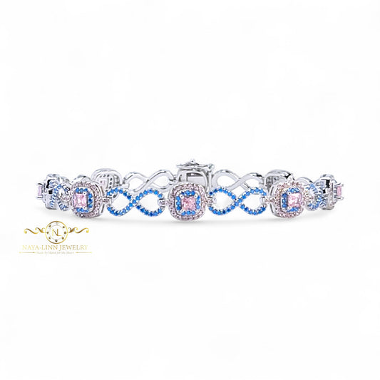Diana Infinity Link Bracelet Sterling Silver Square CZ Stones