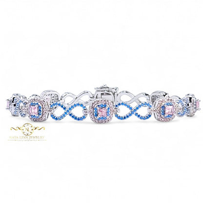 Diana Infinity Link Bracelet Sterling Silver Square CZ Stones