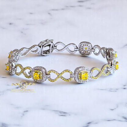 Diana Infinity Link Bracelet Sterling Silver Square CZ Stones