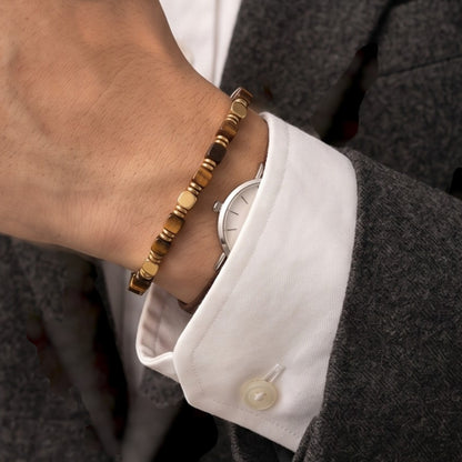 Eren Men/Women's 4MM Square Tiger's Eye Natural Stone Beaded Minimalist Bracelet