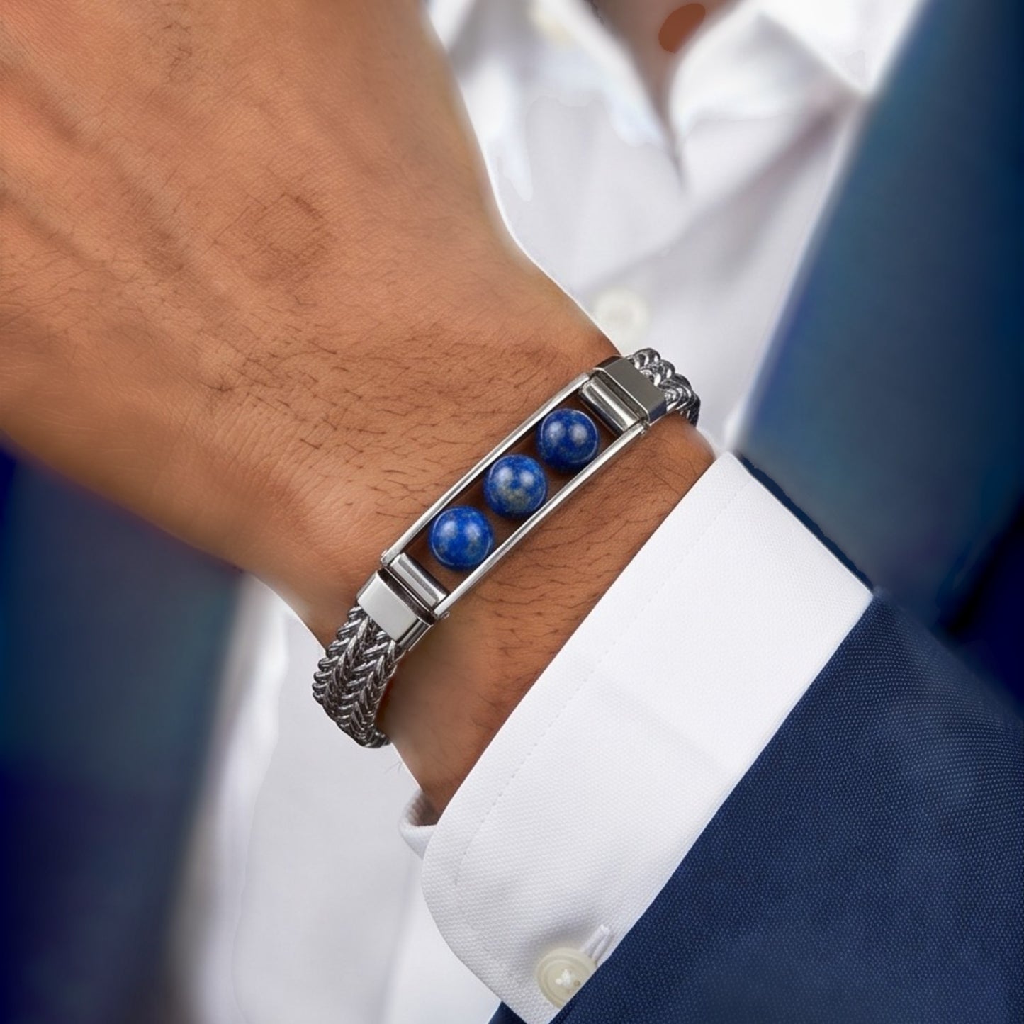 Gaius Men's Bracelet | Tiger's Eye, Lapis Lazuli, or Black Agate | 8MM Natural Stone Dragon Bone Chain Bracelet
