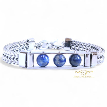 Gaius Men's Bracelet | Tiger's Eye, Lapis Lazuli, or Black Agate | 8MM Natural Stone Dragon Bone Chain Bracelet