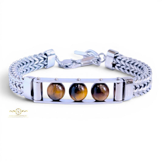 Gaius Men's Bracelet | Tiger's Eye, Lapis Lazuli, or Black Agate | 8MM Natural Stone Dragon Bone Chain Bracelet