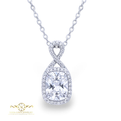 Georgia Infinity Necklace | Radiant Cut Diamond Simulant | Rhodium Over 925 Sterling Silver By Naya-Linn Jewelry
