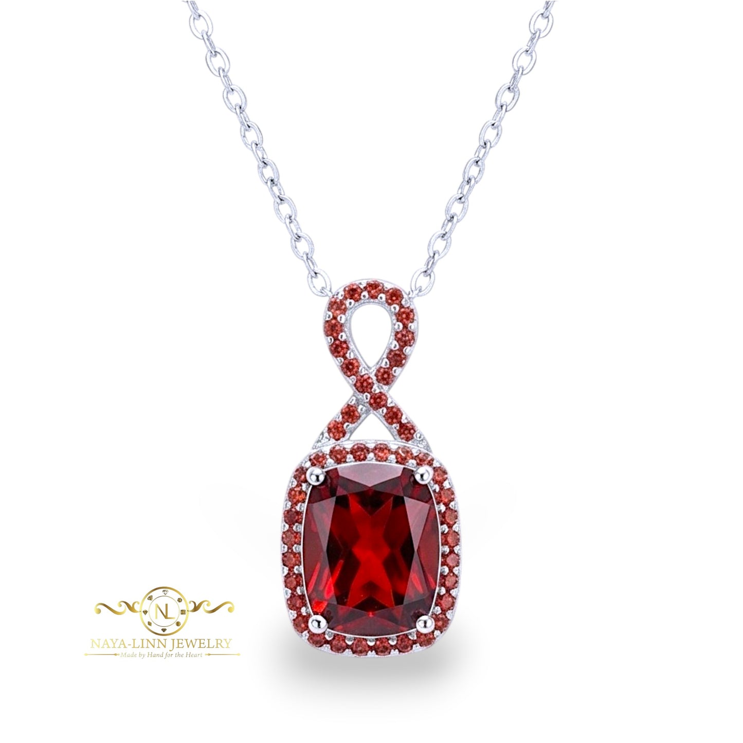 Georgia Infinity Necklace | Radiant Cut Diamond Simulant | Rhodium Over 925 Sterling Silver By Naya-Linn Jewelry