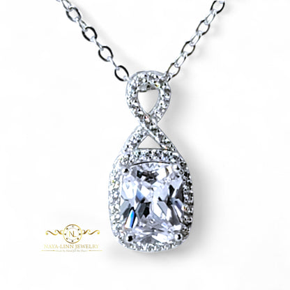 Georgia Infinity Necklace | Radiant Cut Diamond Simulant | Rhodium Over 925 Sterling Silver By Naya-Linn Jewelry